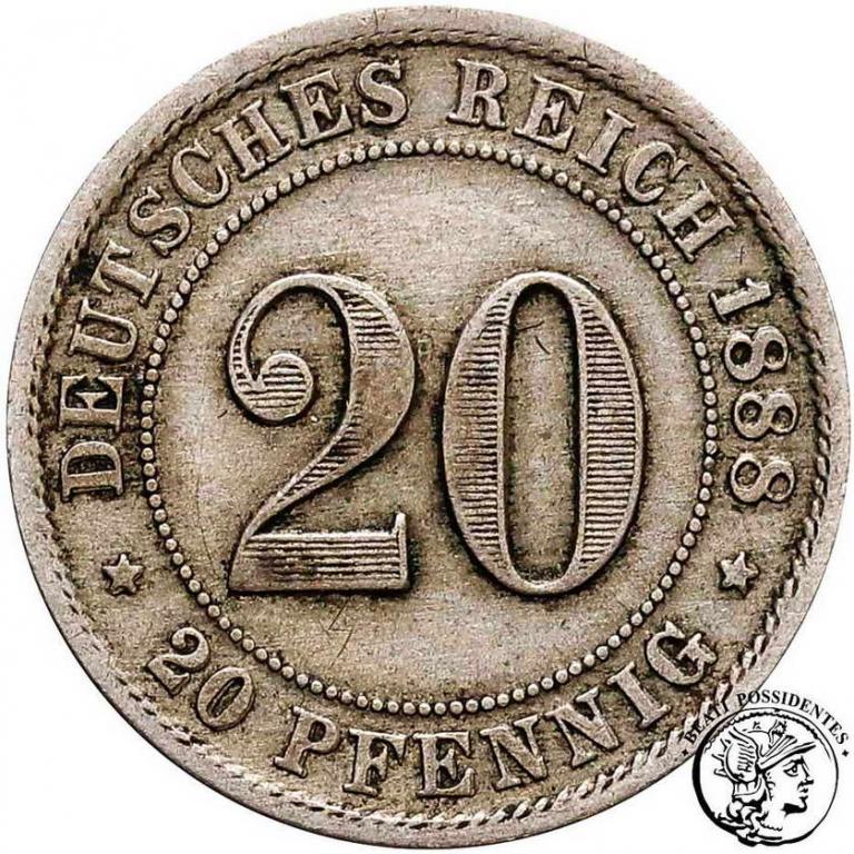 Niemcy Prusy 20 Fenigów 1888 F st. 3+