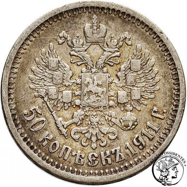 Rosja Mikołaj II 1/2 Rubla 1911  st. 3+