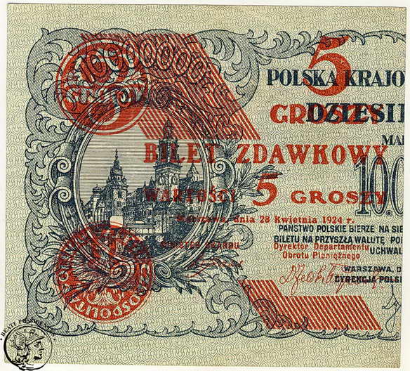 Polska 5 Groszy 1924 (lewy) st. 2+