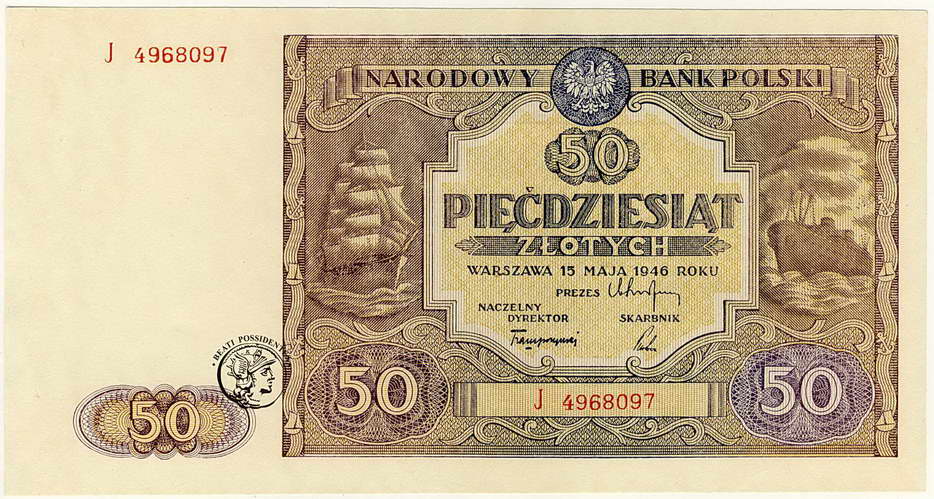 Polska 50 złotych 1946 seria J st. 1