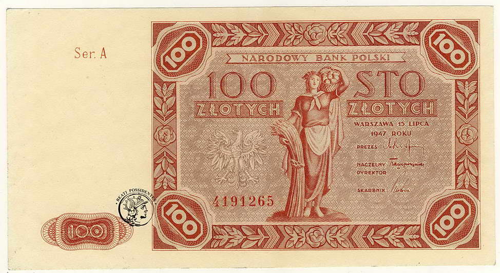 Polska 100 złotych 1947 seria A st. 1-