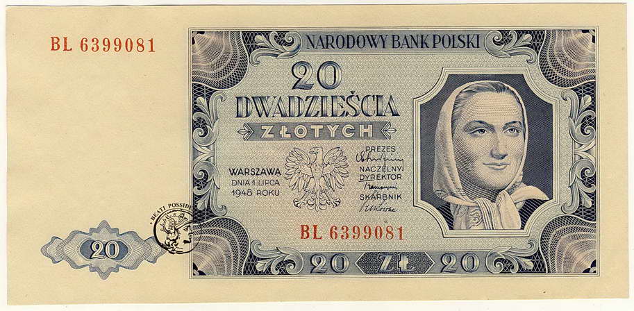 Polska 20 złotych 1948 seria BL st. 1-