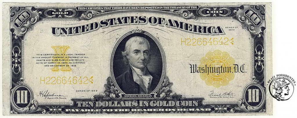 USA 10 dolarów 1922 GOLD large size st.3/3-