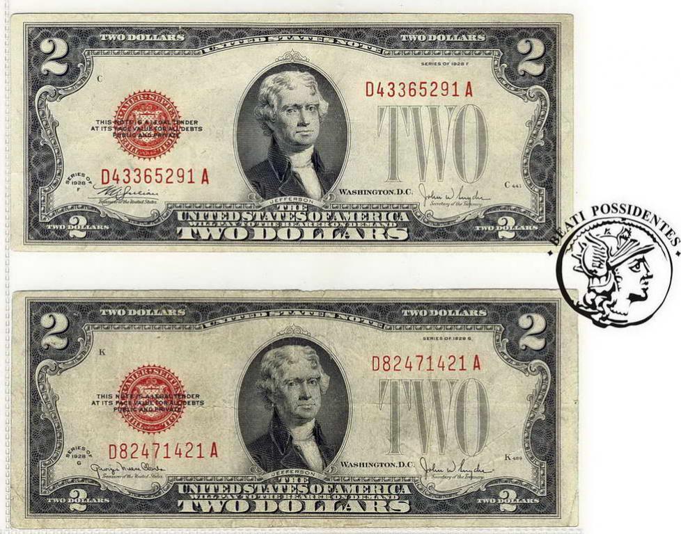 USA 2 dolary 1928 lot 2 sztuk st.3/3+