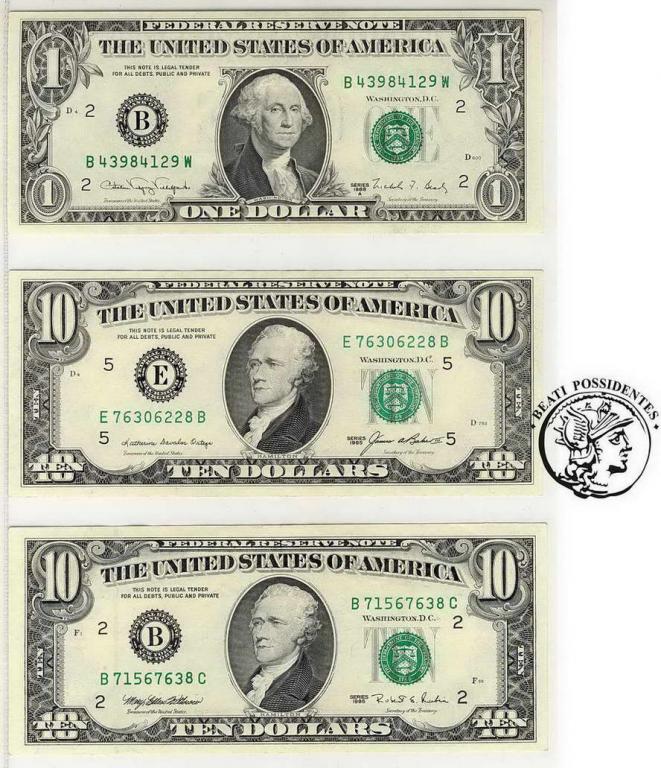 USA lot 2 x 10 dolarów + 1 dolar st.1/1-