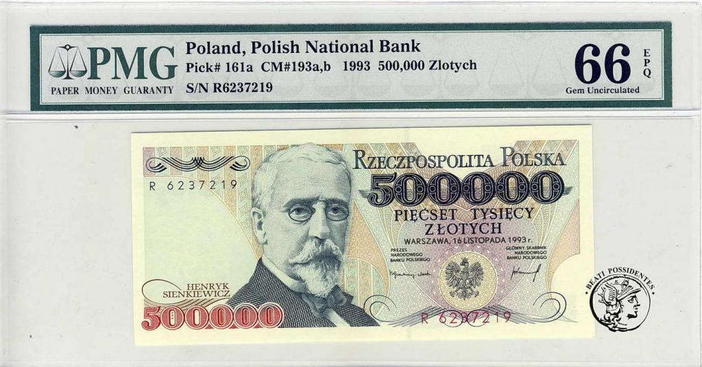 Polska 500 000 złotych 1993 seria R PMG 66