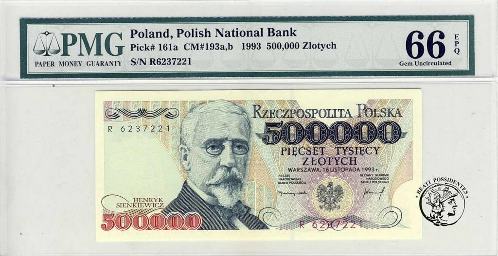 Polska 500 000 złotych 1993 seria R PMG 66