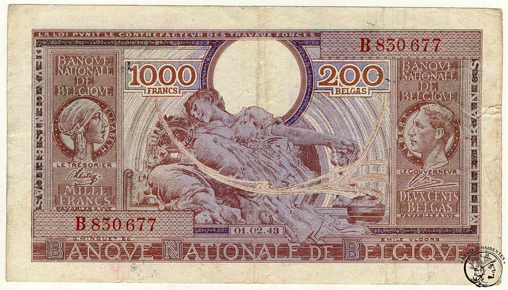 Belgia 1000 franków 1943 okupacja niemiecka st.3