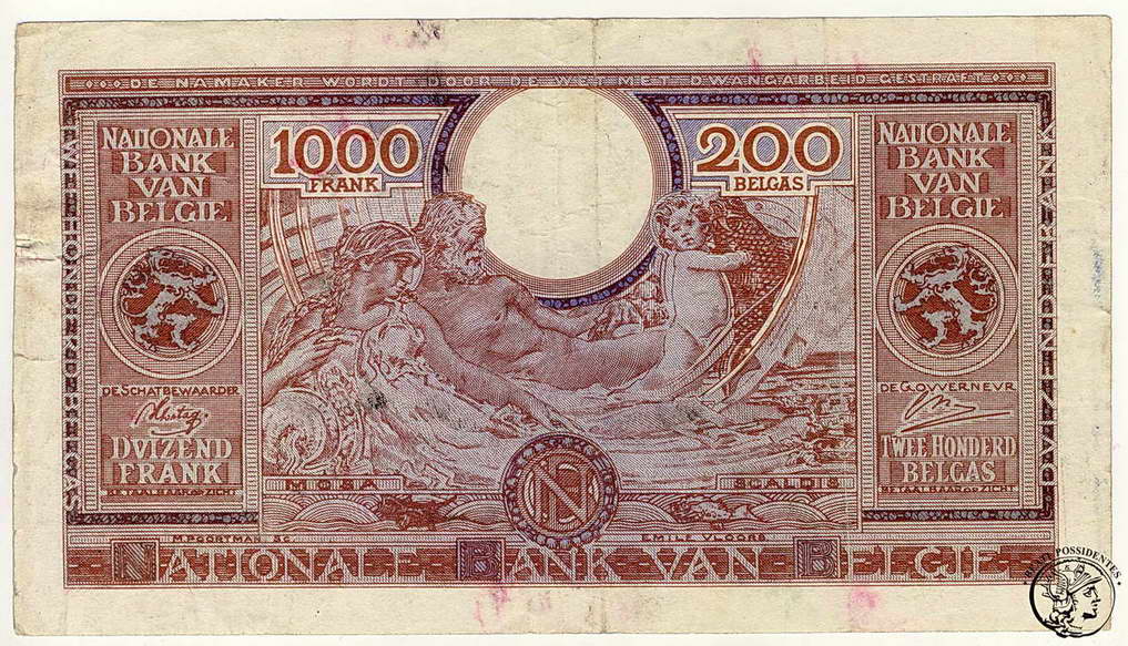 Belgia 1000 franków 1943 okupacja niemiecka st.3