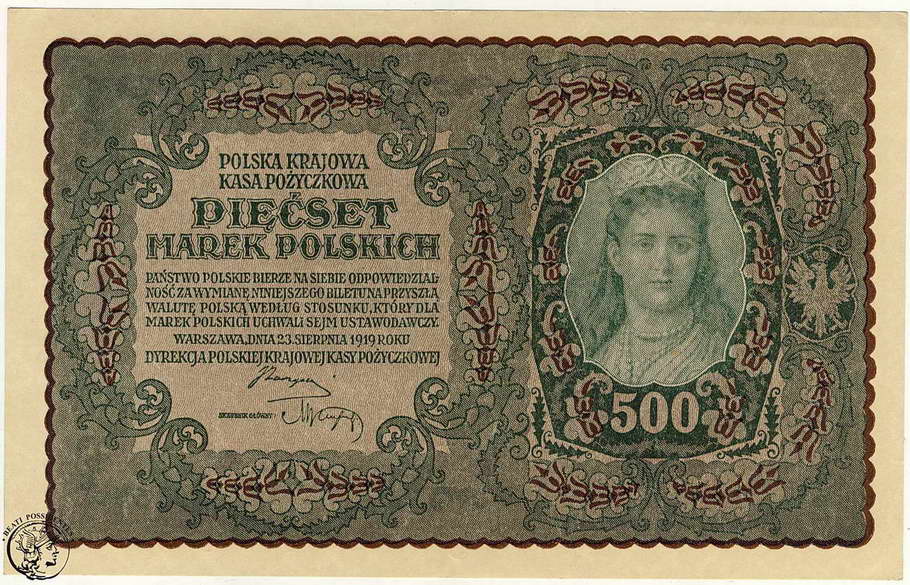 Polska 500 Marek Polskich 1919 seria CT st.1-