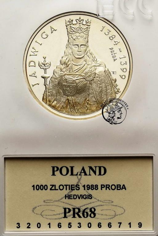 PRÓBA SREBRO 1000 złotych 1988 Jadwiga GCN PR68