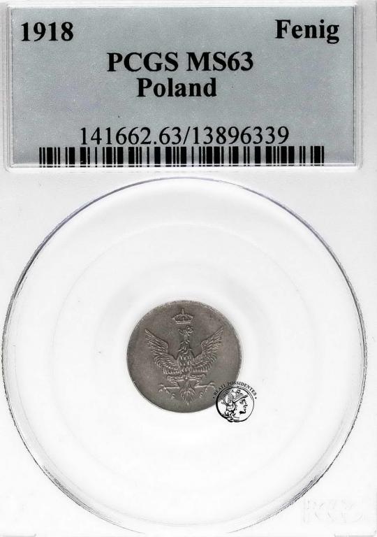 Królestwo Polskie 1 Fenig 1918 PCGS MS63