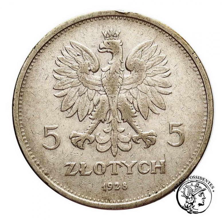 Polska II RP 5 złotych 1928 Nike ze znakiem st.3-