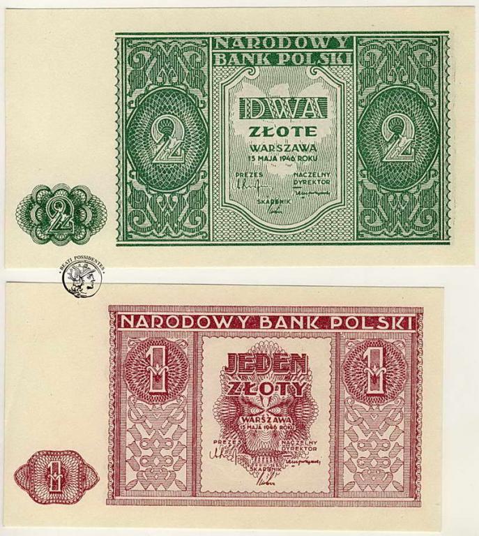 Polska 1 złoty i 2 złote 1946 st. 1