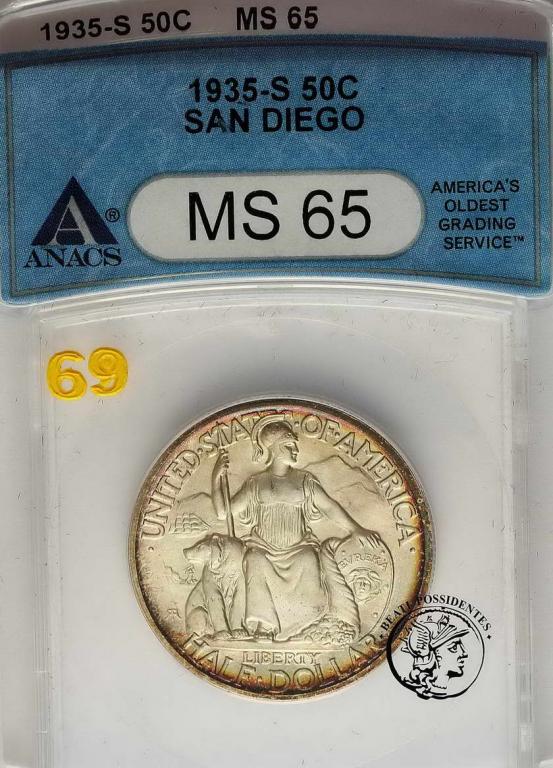 USA 1/2 dolara 1935 S San Diego Expo ANACS MS65