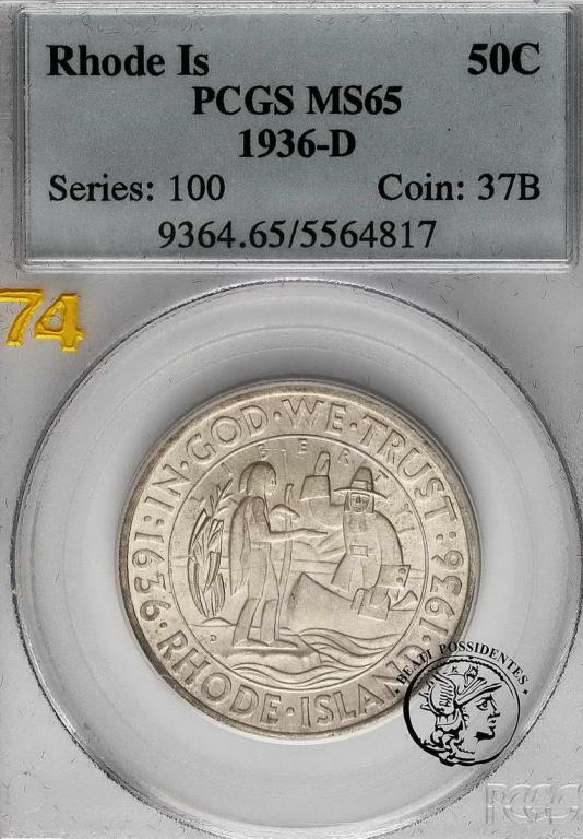 USA 1/2 dolara 1936 D Rhode Island PCGS MS65