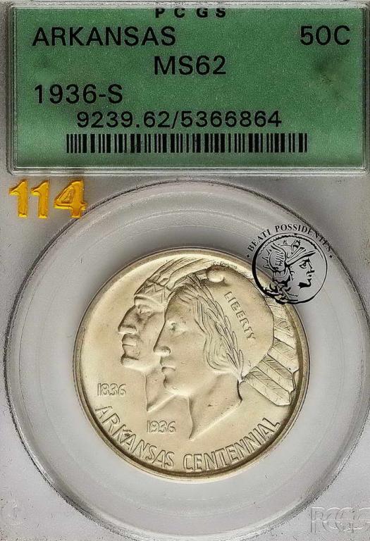 USA 1/2 dolara 1936 S Arkansas Centennial PCGS MS6