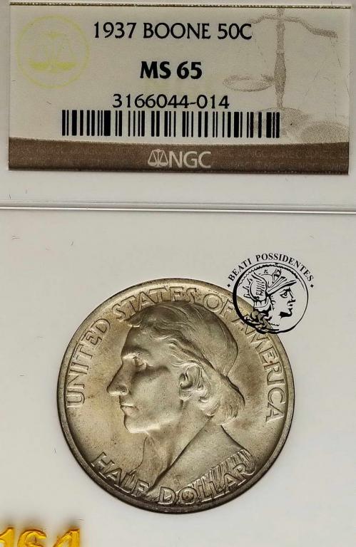 USA 1/2 dolara 1937 Boone Daniel NGC MS65