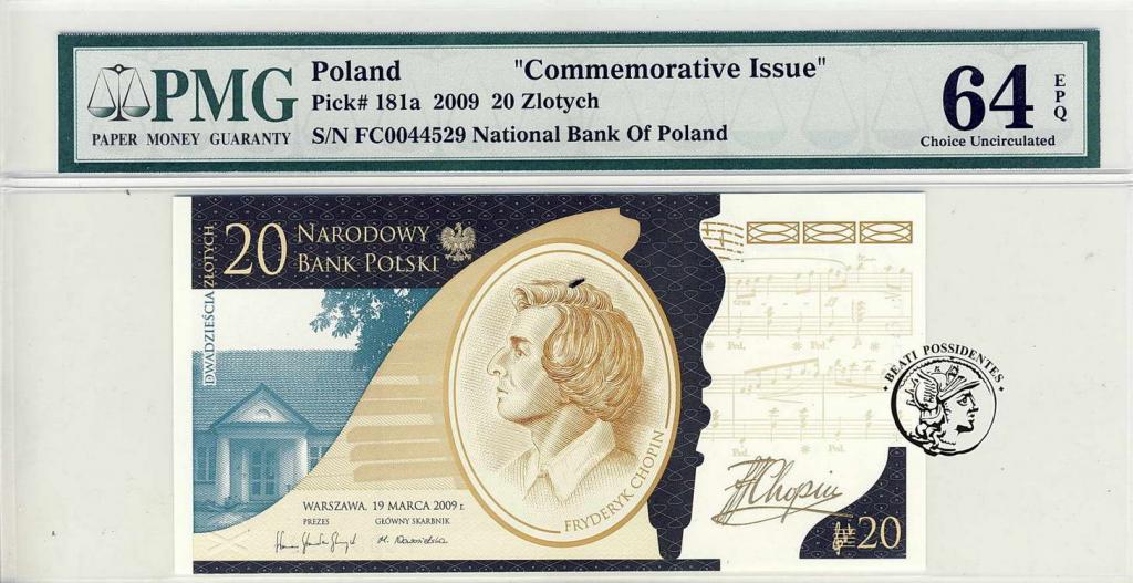 Polska 20 złotych 2009 Fryderyk Chopin PMG64