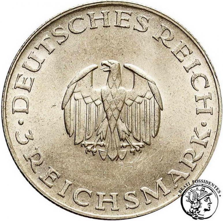 Niemcy Weimar 3 Marki 1929 D Lessing  st. 1-