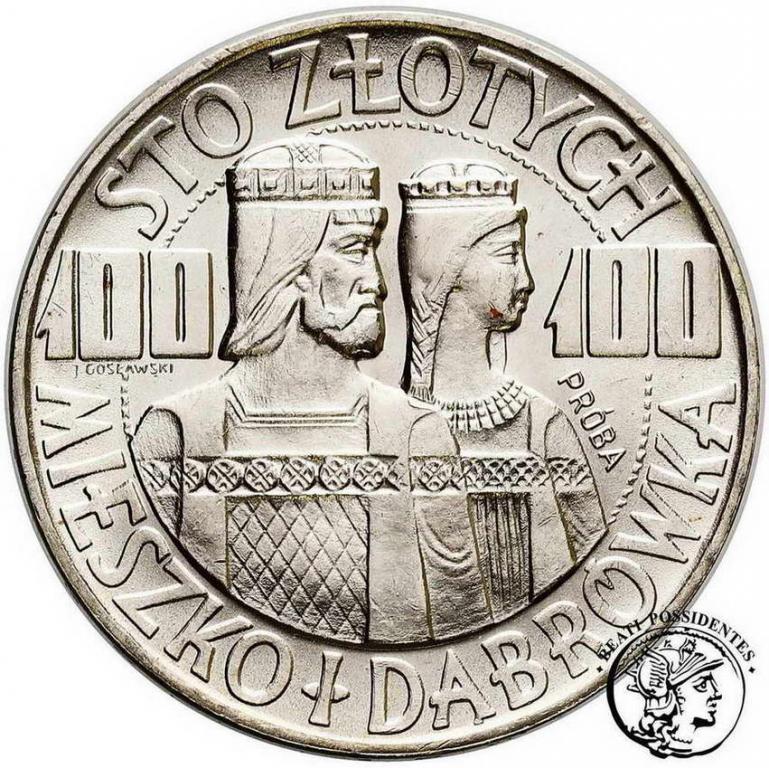 PRÓBA SREBRO 100 złotych 1966 Millenium st. 1
