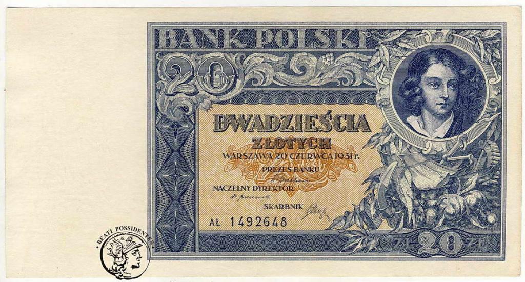 Polska 20 złotych 1931 seria AŁ st.2