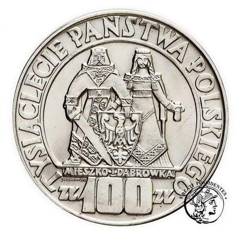 PRL 100 złotych 1966 Millenium SREBRO st. 2+