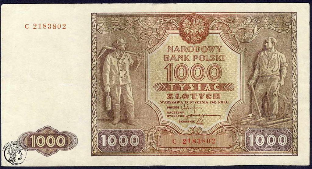 Polska 1000 złotych 1946 seria C st.3+