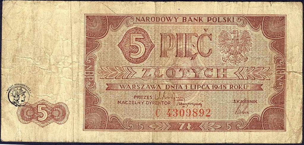 Polska 5 złotych 1948 seria C st.5