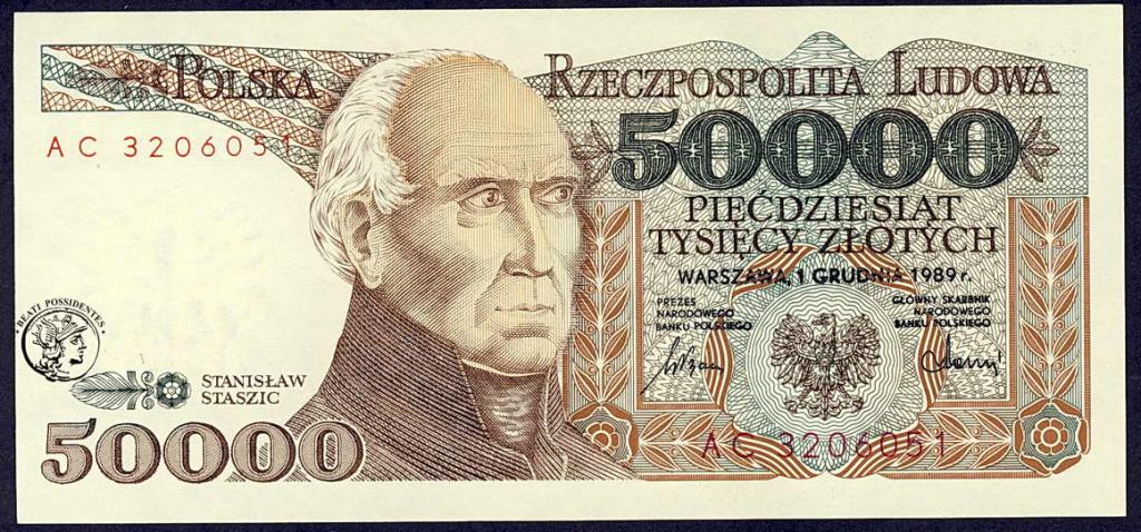 Polska 50 000 złotych 1989 seria AC st.1