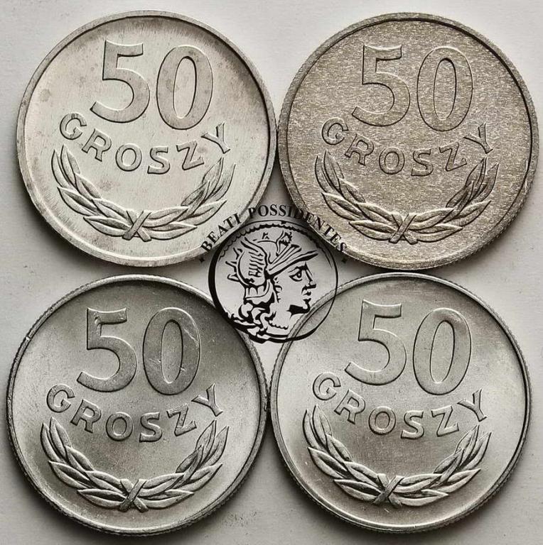 PRL 50 groszy 1973 - 1976 lot 4 szt Aluminium st.1