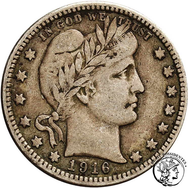USA 25 centów  1916 D Barber st. 3