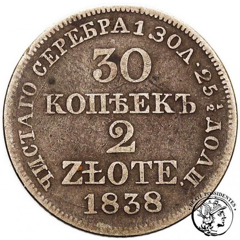 Polska Mikołaj I 2 złote 1838 MW st.3-