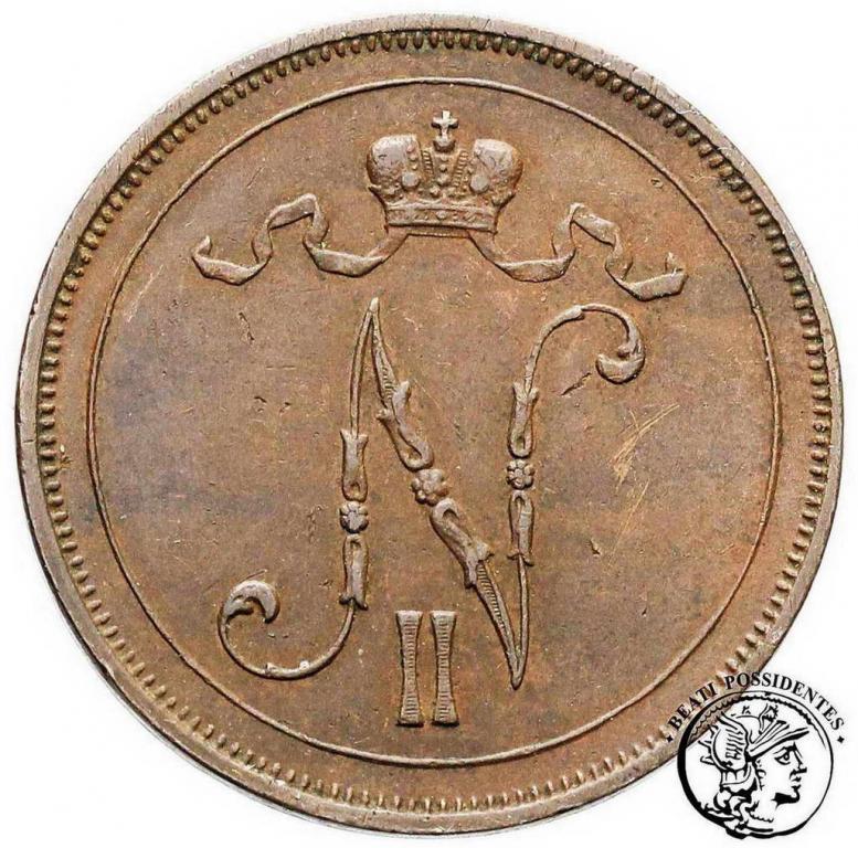 Rosja / Finlandia Mikołaj II 10 Pennia 1900 st. 2-