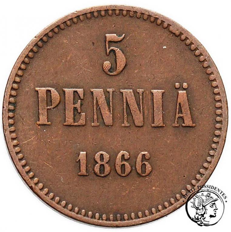 Rosja / Finlandia Alexander II 5 Pennia 1866 st.3+