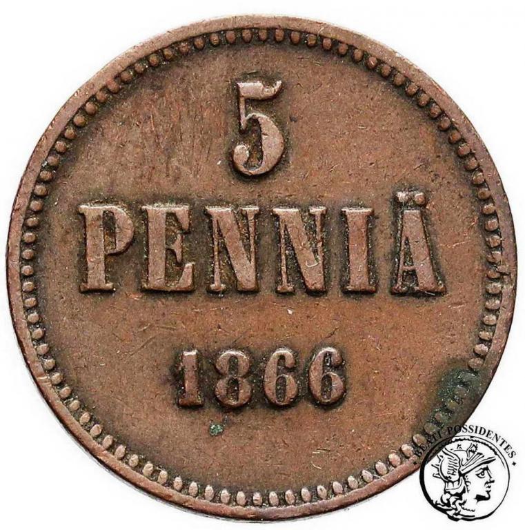 Rosja / Finlandia Alexander II 5 Pennia 1866 st.3