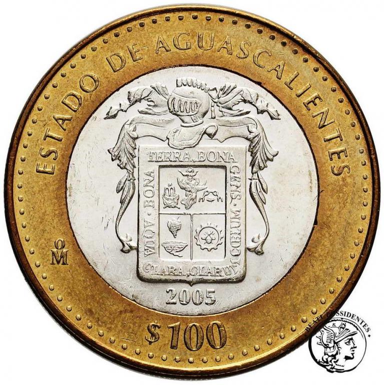 Meksyk 100 Pesos 2005 bimetal SREBRO st.2+