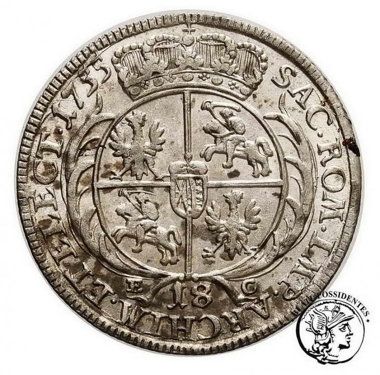 Polska August III Sas ort koronny 1755 st. 2