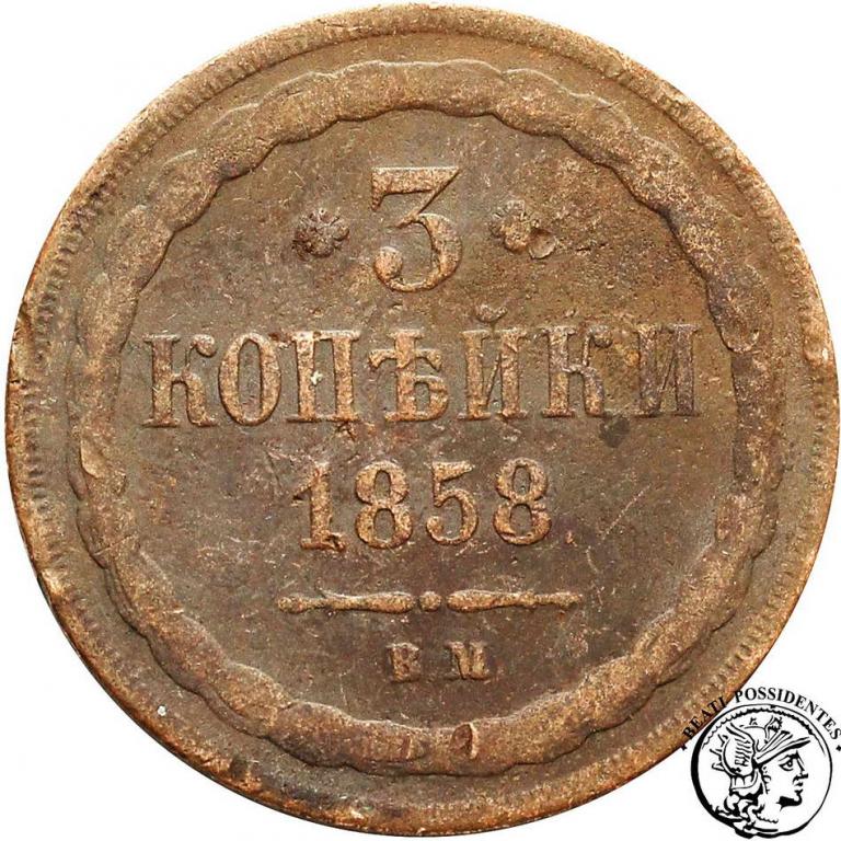 Polska Alexander II 3 kopiejki 1858 BM st.3-/4