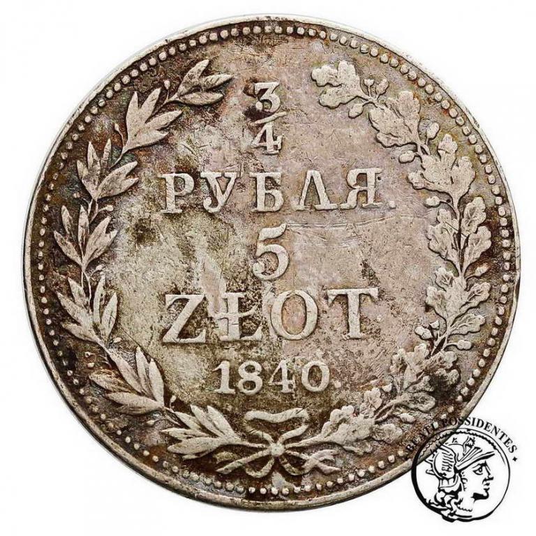 Polska 2/4 Rubla = 5 złotych 1840. MW st.3-