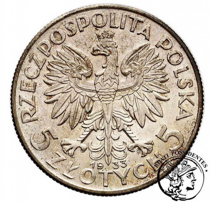 Polska II RP 5 złotych 1933 głowa kobiety st.2