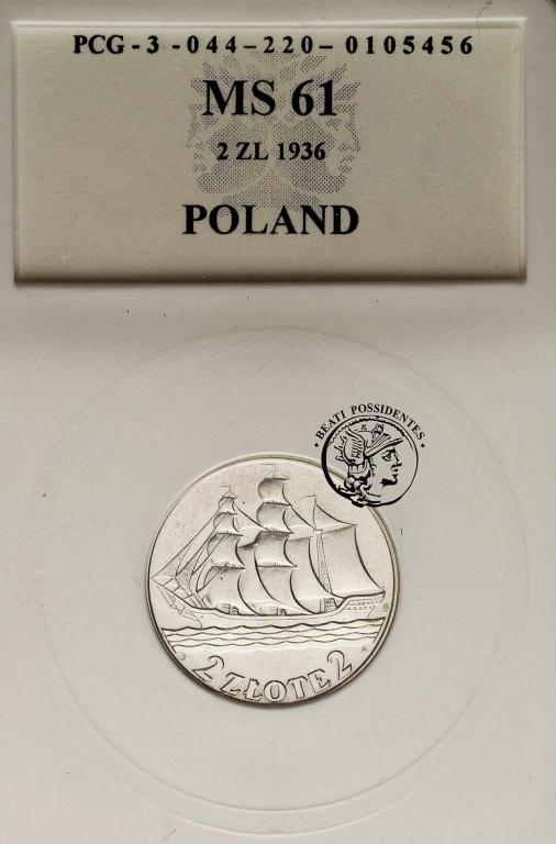 Polska II RP 2 złote 1936 Żaglowiec PCG MS61
