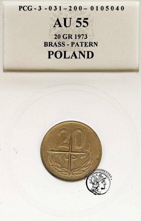 Polska PRL PRÓBA Brąz 20 groszy 1973 PCG AU55