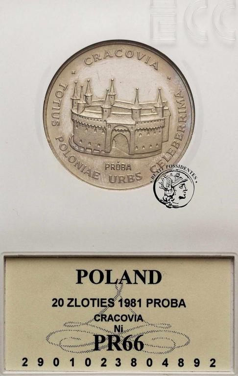 PRÓBA Miedzionikiel !! 20 złotych 1981 GCN PR66