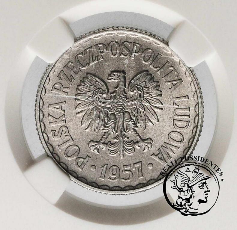 Polska PRL 1 złoty 1957 Al NGC MS65