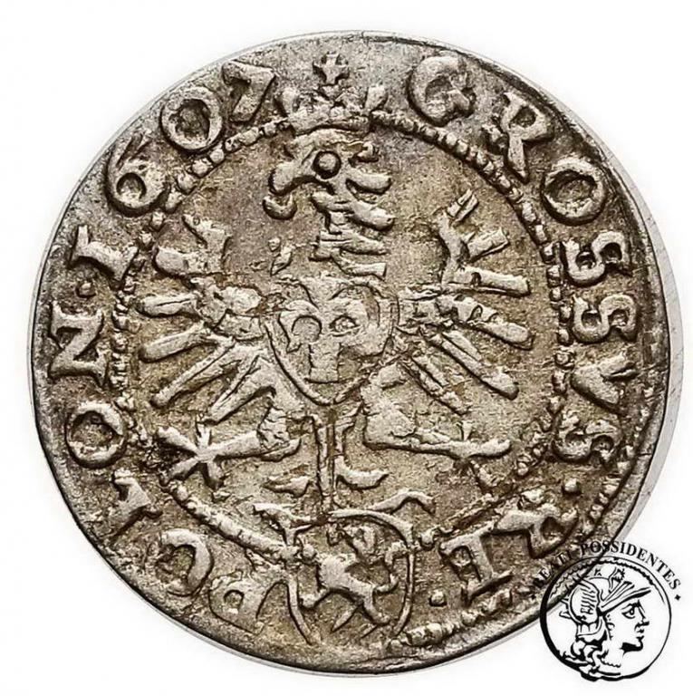 Polska Zygmunt III Waza grosz kor 1607 st.3+