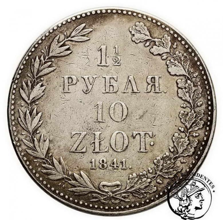 Polska 10 złotych = 1 1/2 rubla MW Mikołaj I st.3+