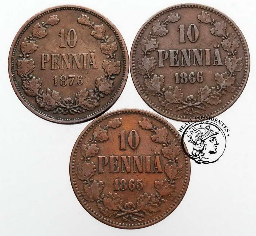 Finlandia 10 Pennia Alexander II lot 3 szt st. 3