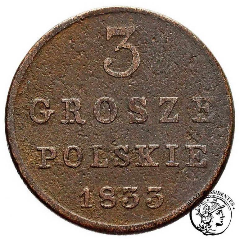 Polska XIX w. trojak 1833 KG st.3-