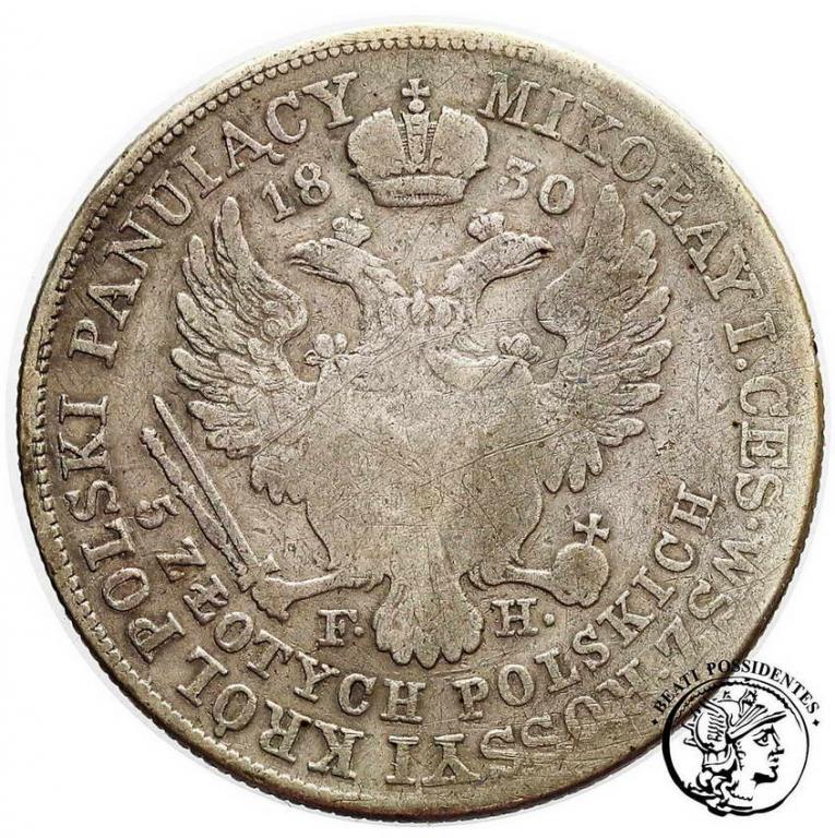 Polska XIX w. 5 złotych 1830 FH st.4
